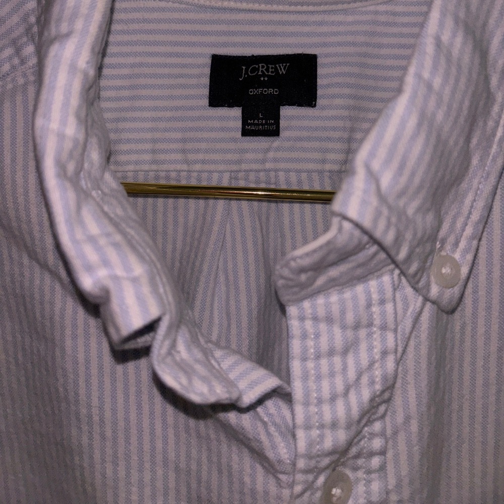 J.Crew Slim Fit Shirt Mens Large Blue White Striped ButtonDown LongSleeve Cotton - Picture 3 of 3